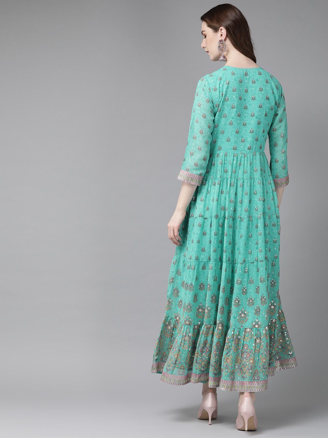 Women's Mint Georgette Printed Tiered Dress1 - Juniper