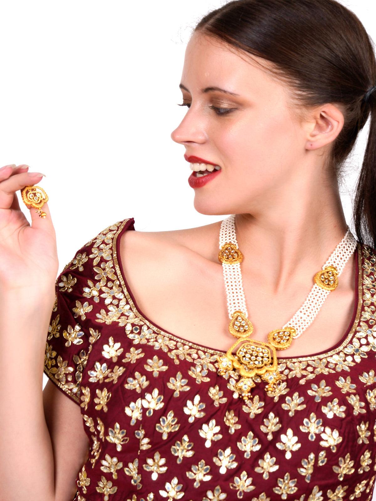 Women's Ancient Semiprecious Kundan & Pearl Choker With Earrings - Odette