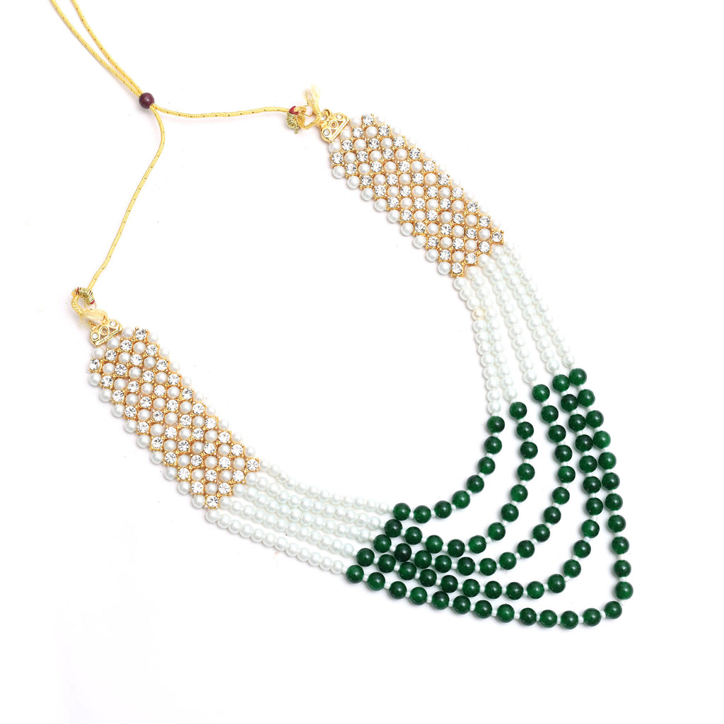 Kamal Johar Gold-Plated Rani Haar with Green and Off white Pearls Jeweller