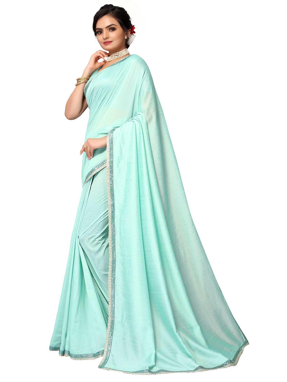 Women's Aqua Poly Silk Sequence Saree With Blouse - Odette