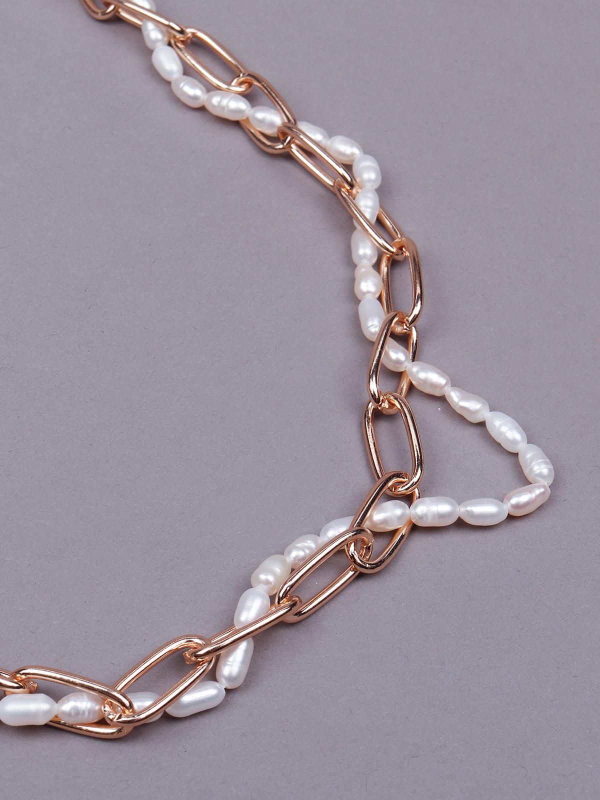 Women's Artificial Pearl And Gold Interlinked Stunning Necklace - Odette