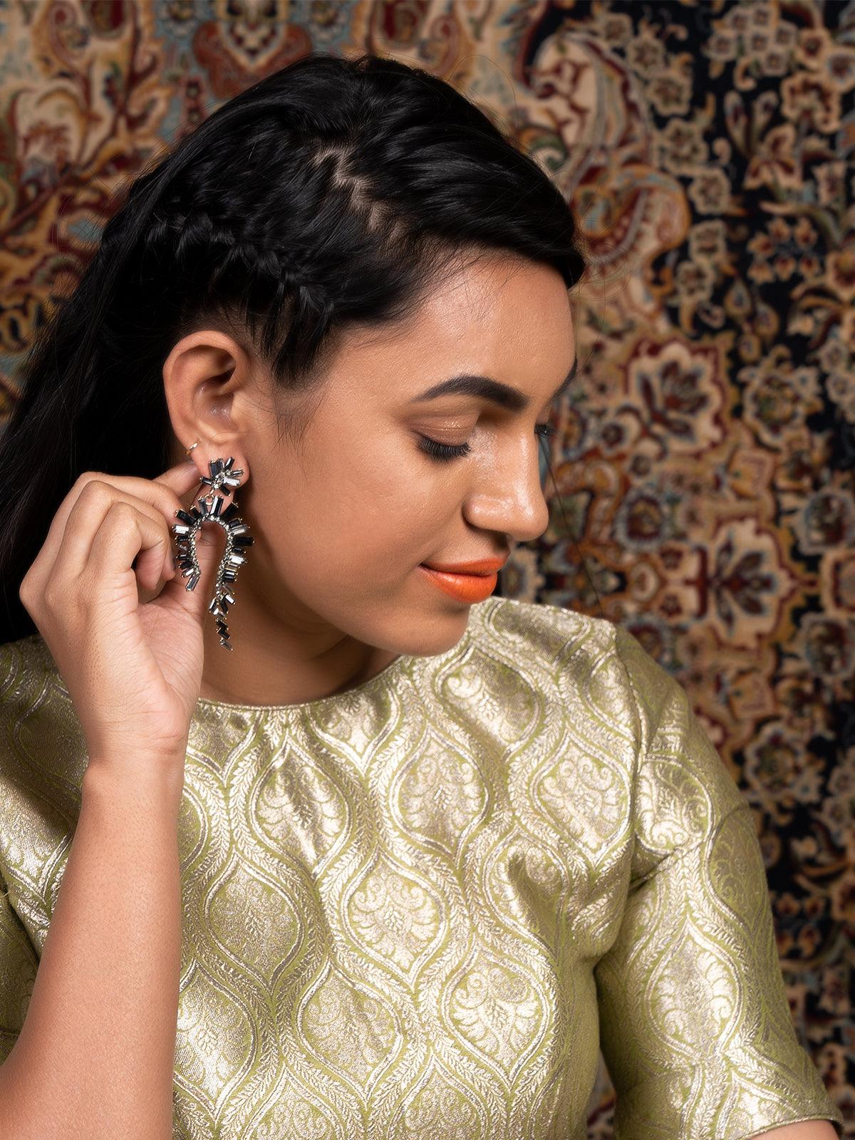Women's Attractive Black Rhine Stone Dangle Earrings - Odette