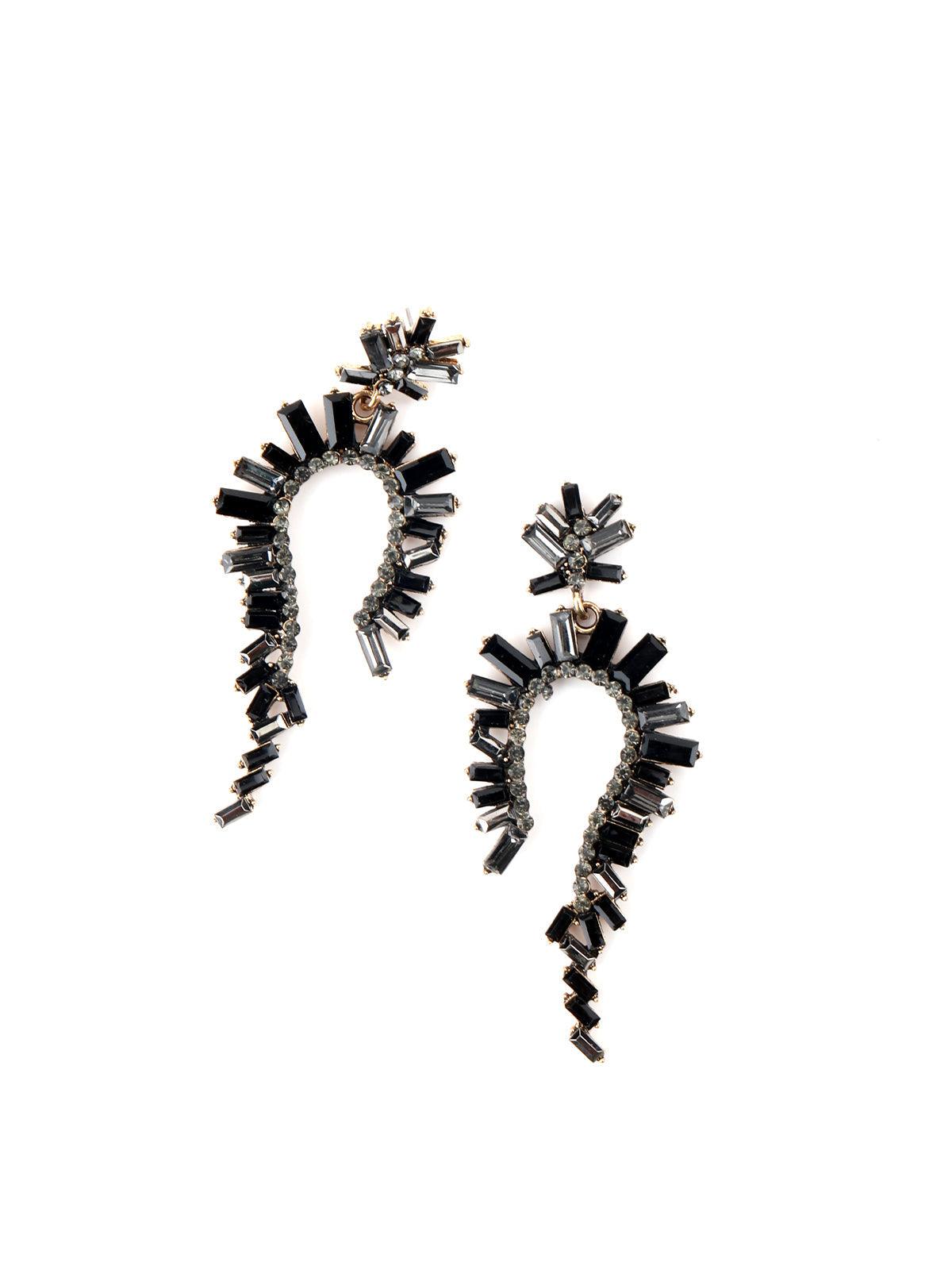 Women's Attractive Black Rhine Stone Dangle Earrings - Odette