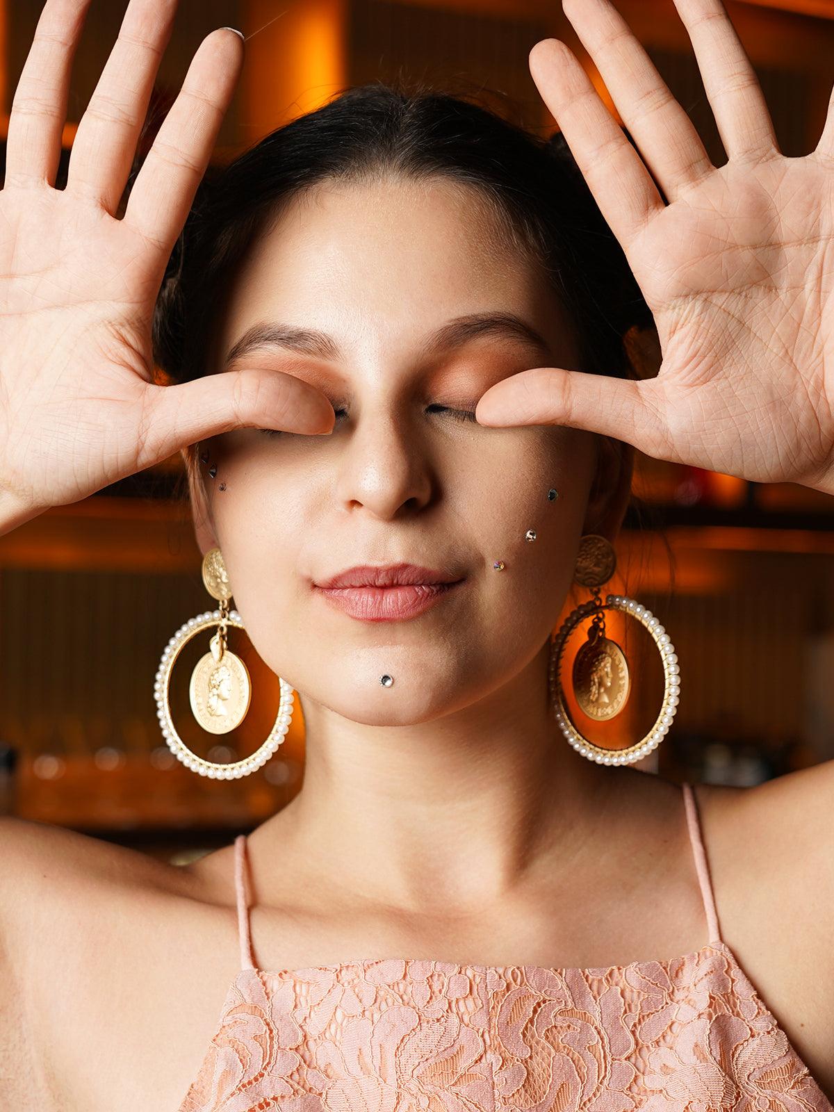 Women's Attractive Gold Tone Ring Dangle Earrings - Odette