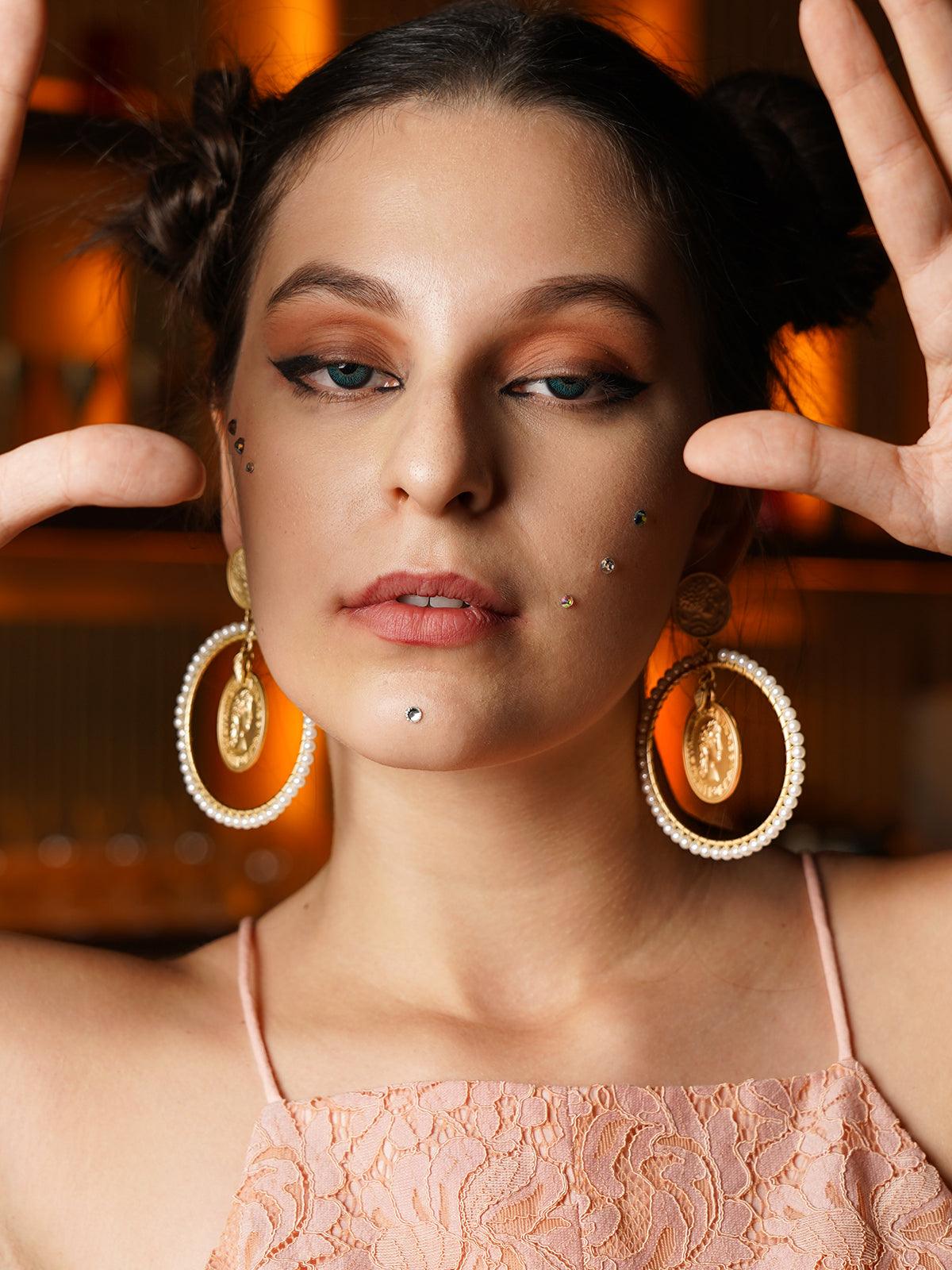 Women's Attractive Gold Tone Ring Dangle Earrings - Odette