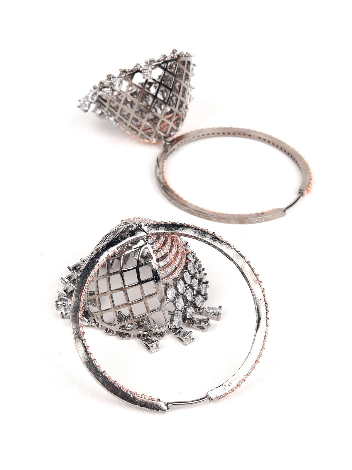 Women's Attractive Silver Jhumkis With Rhinestone Earrings - Odette