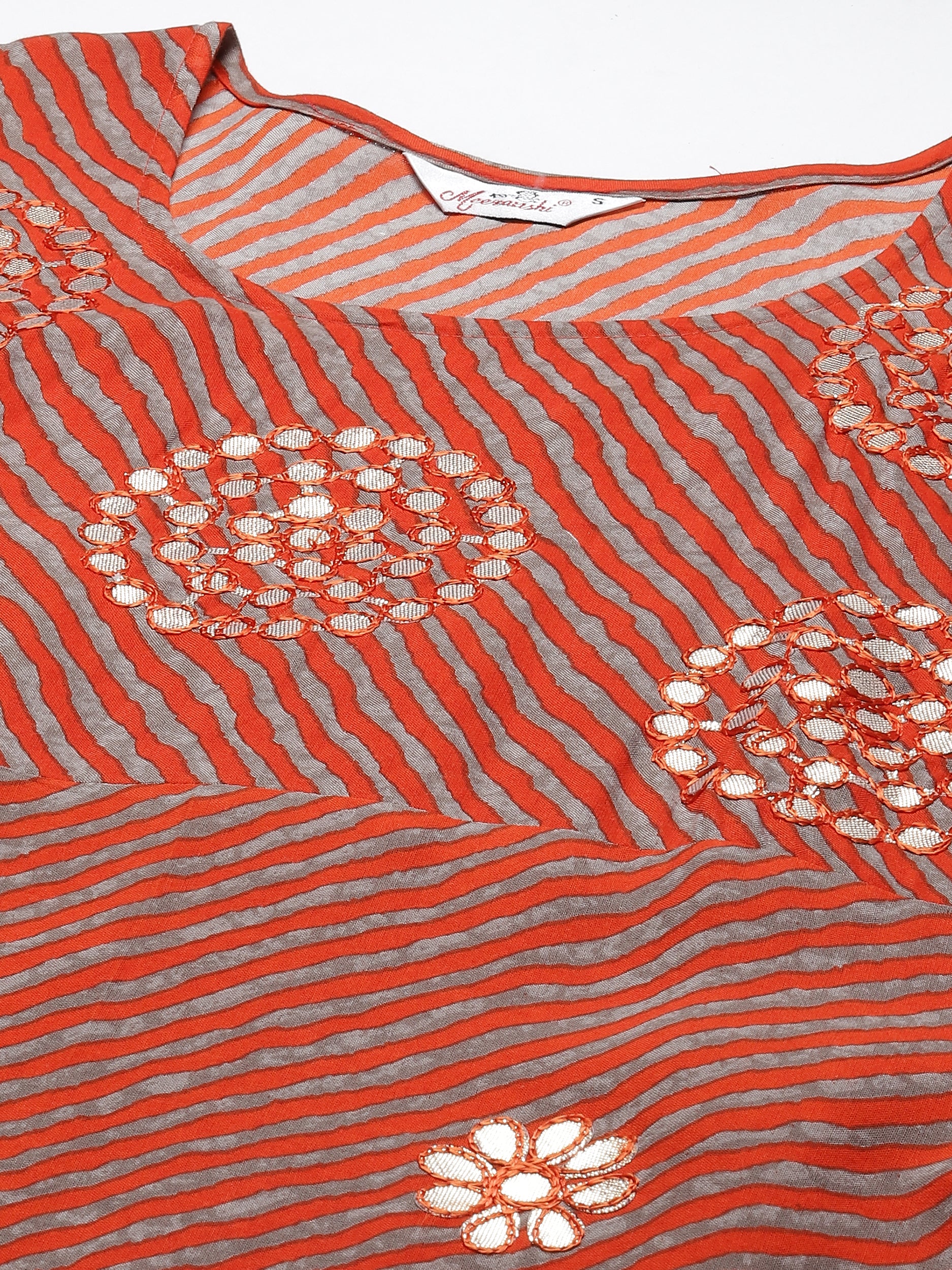Women's rust orange gotta patti a-line dress - Meeranshi