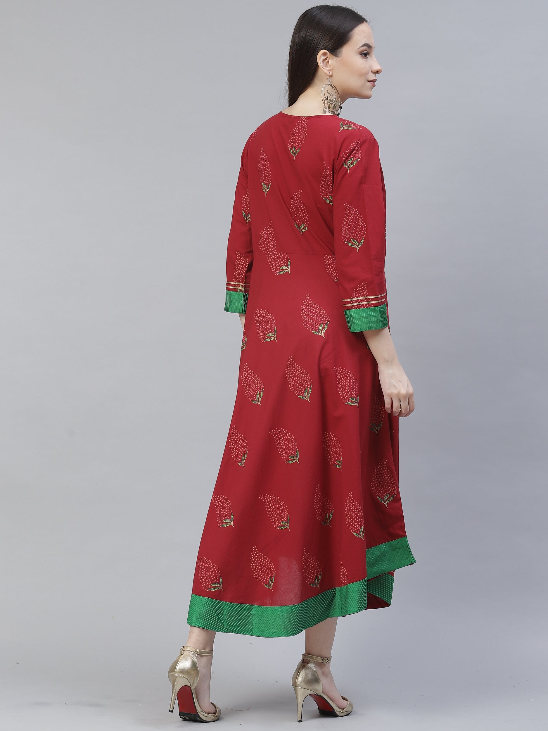 Women's maroon gotta patti a-line dress - Meeranshi
