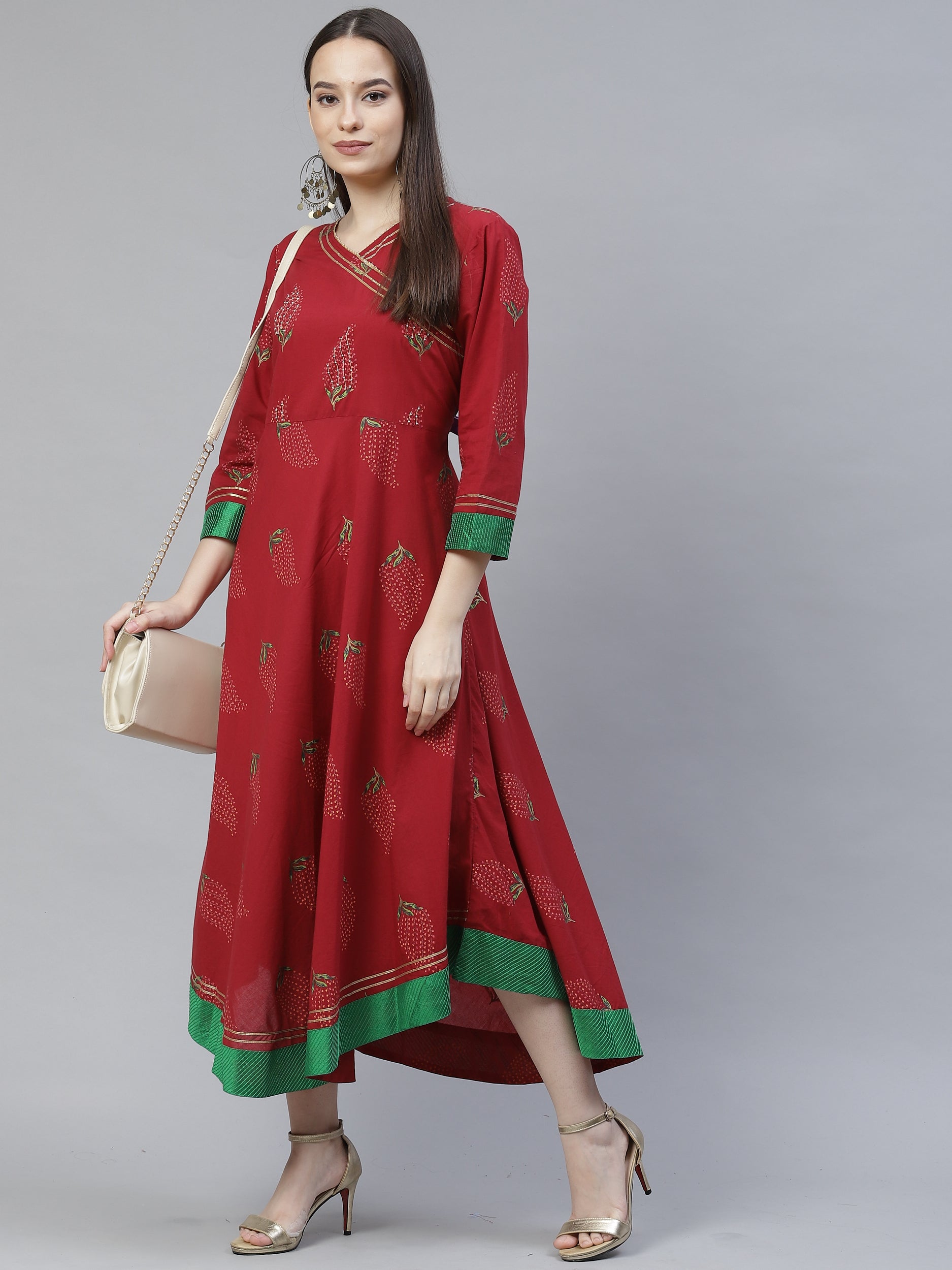 Women's maroon gotta patti a-line dress - Meeranshi
