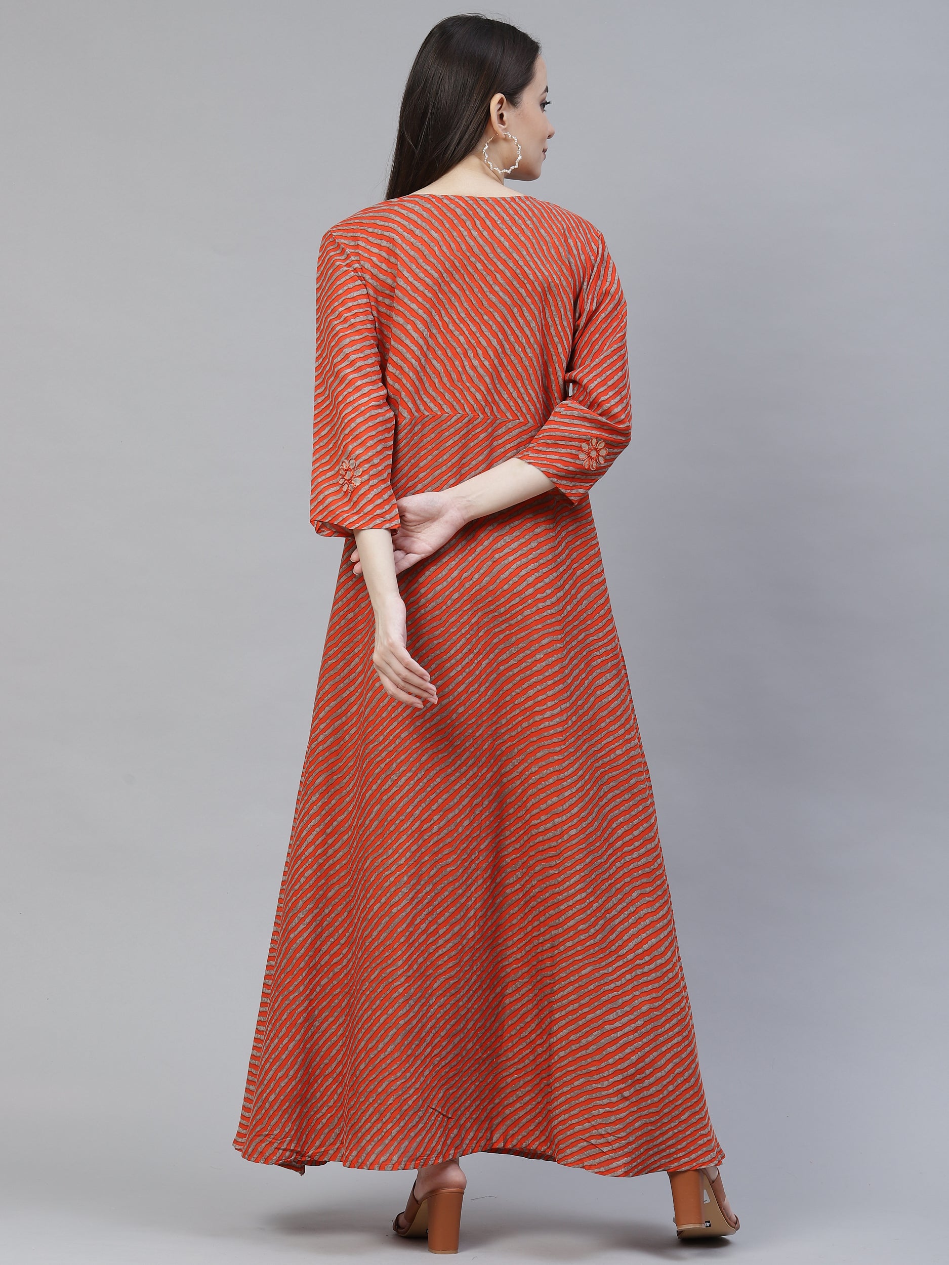 Women's rust orange gotta patti a-line dress - Meeranshi