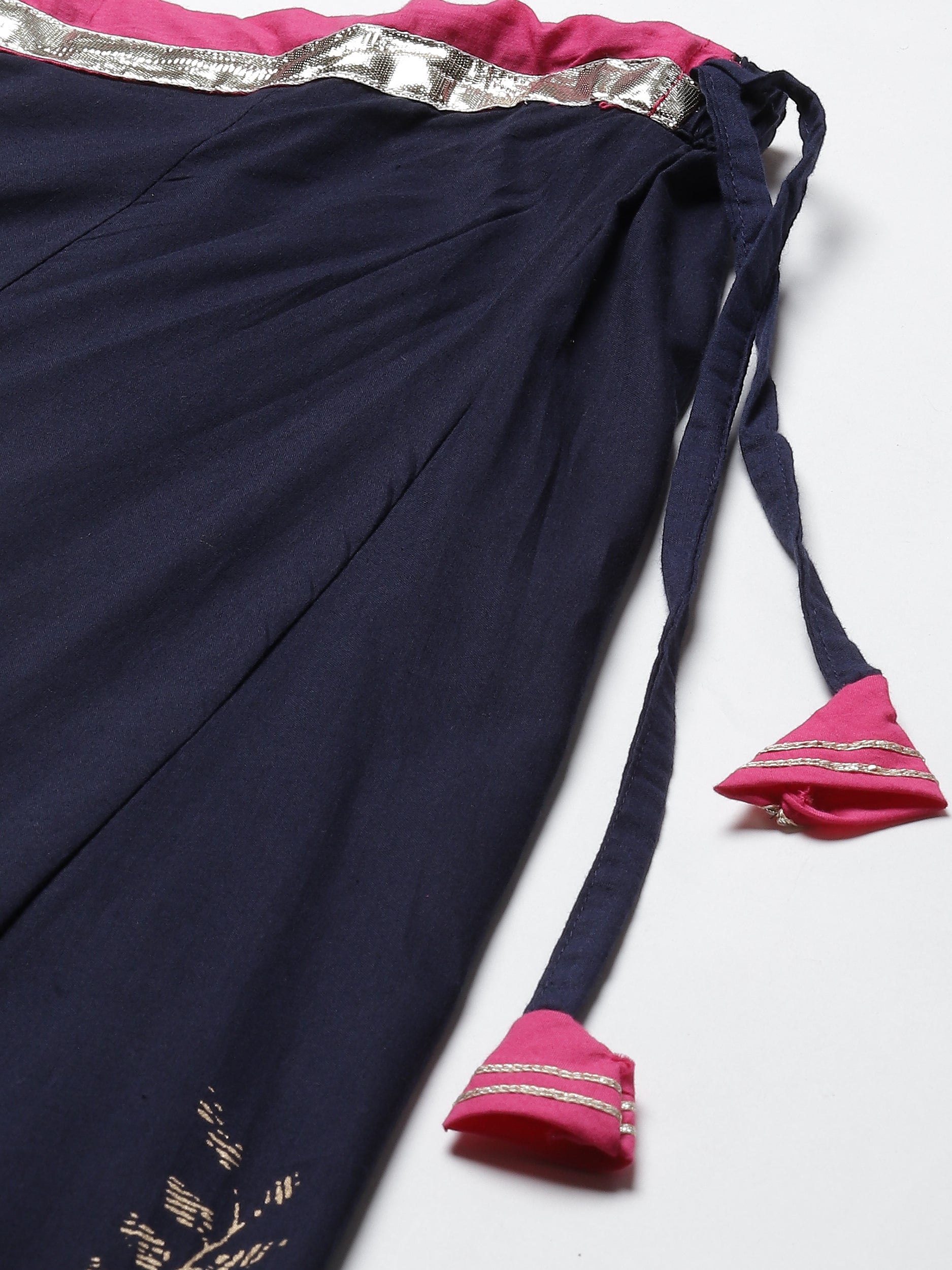 Women's navy blue embriodred top with skirt - Meeranshi