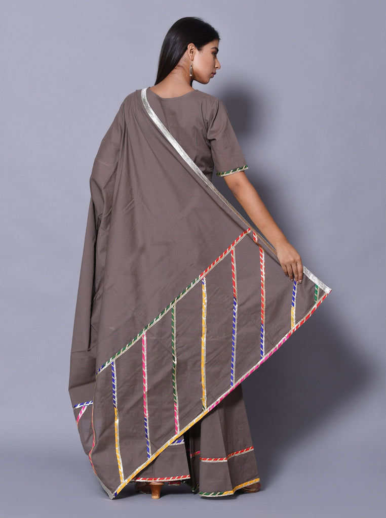 Women's Grey Hand Block Printed Peplum Top & Skirt Set