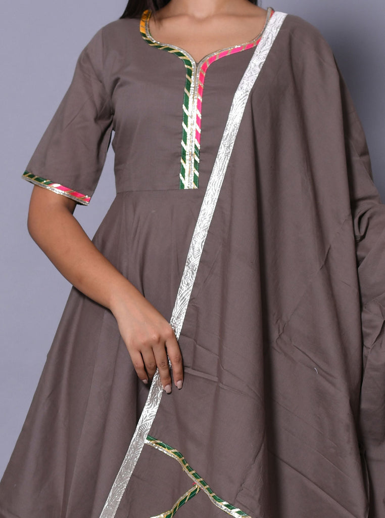 Women's Grey Hand Block Printed Peplum Top & Skirt Set
