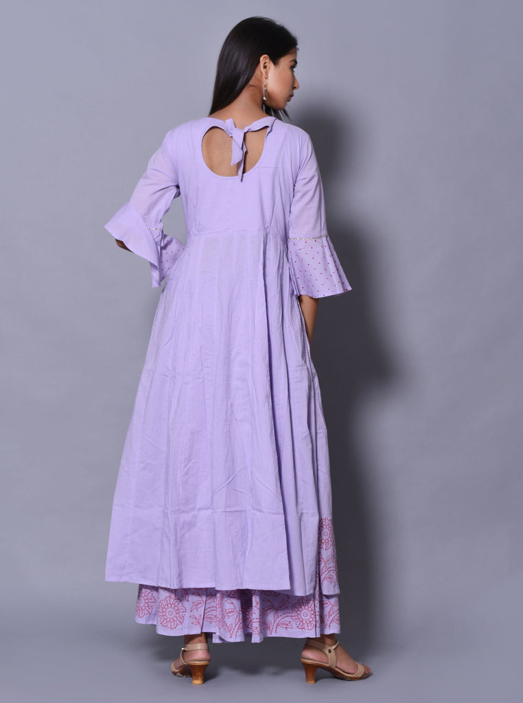Women's Purple Cotton Boat Neck Kurta Palazzo Set (2Pc Set)