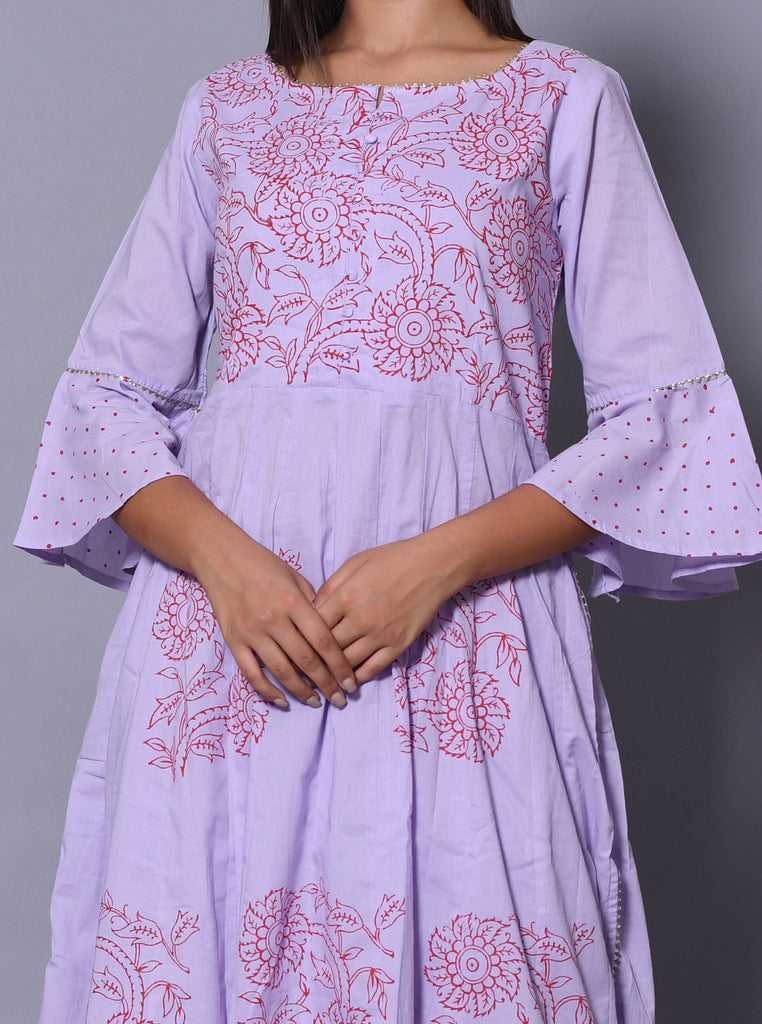 Women's Purple Cotton Boat Neck Kurta Palazzo Set (2Pc Set)