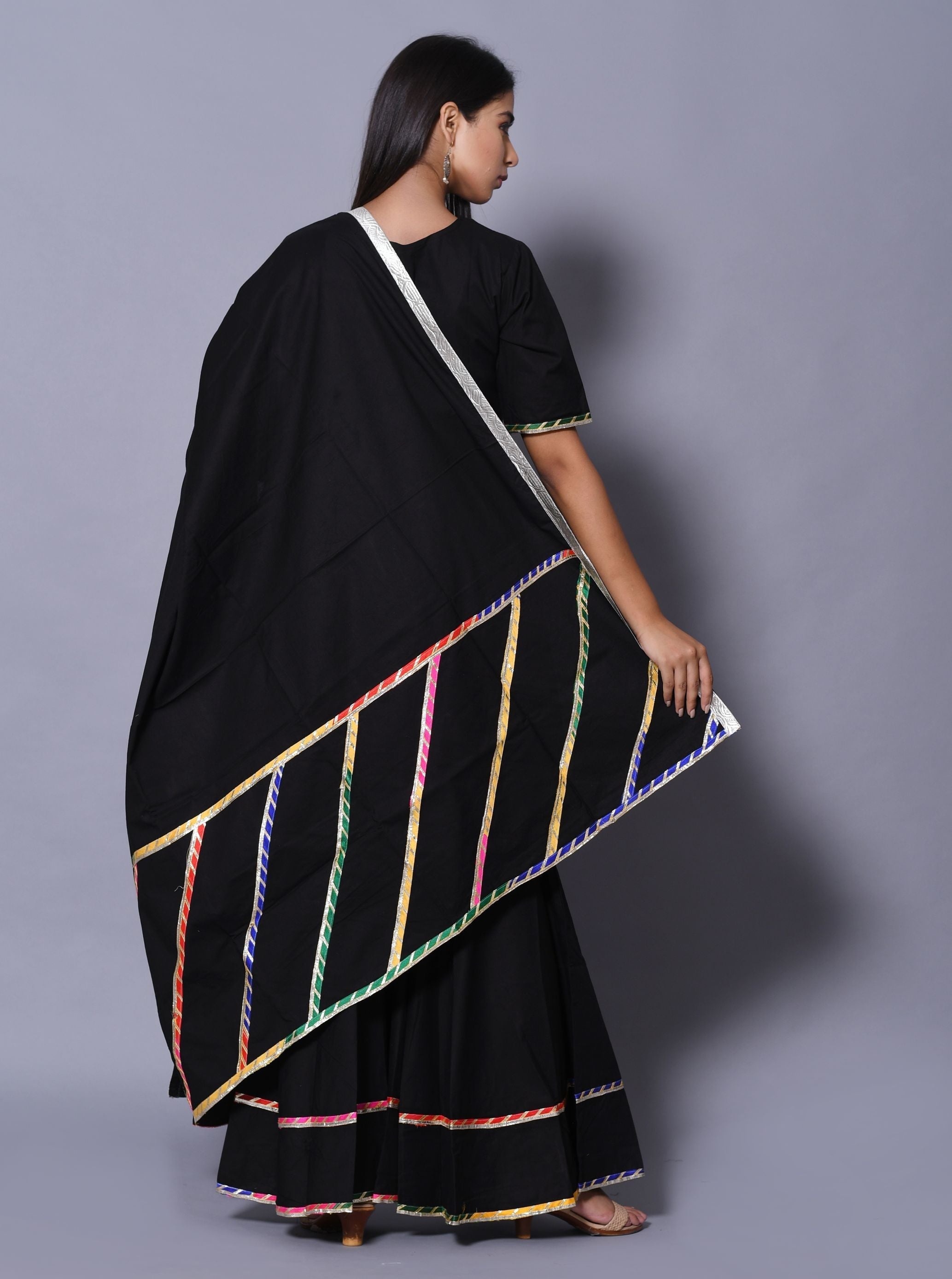 Women's Black Hand Block Printed Peplum Top & Skirt Set - Saras The Label