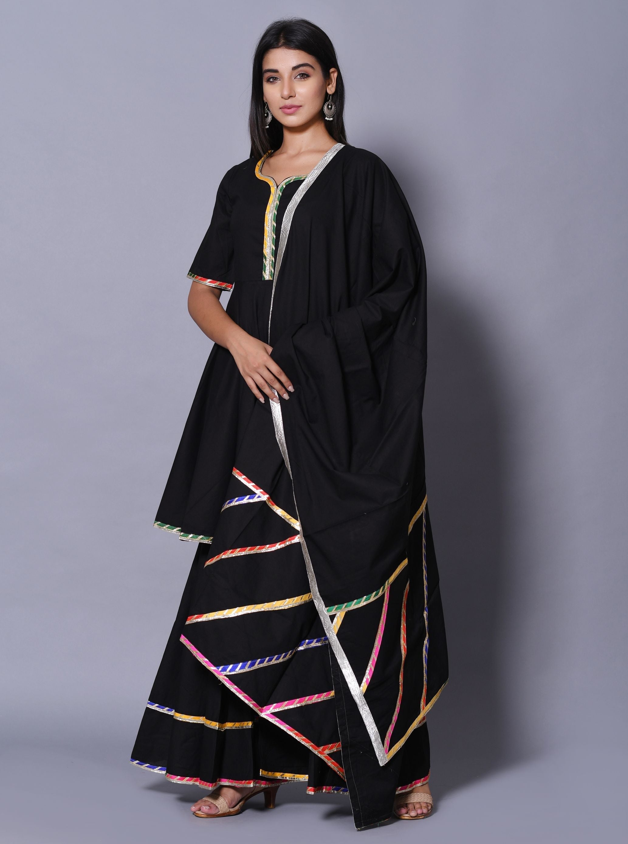 Women's Black Hand Block Printed Peplum Top & Skirt Set