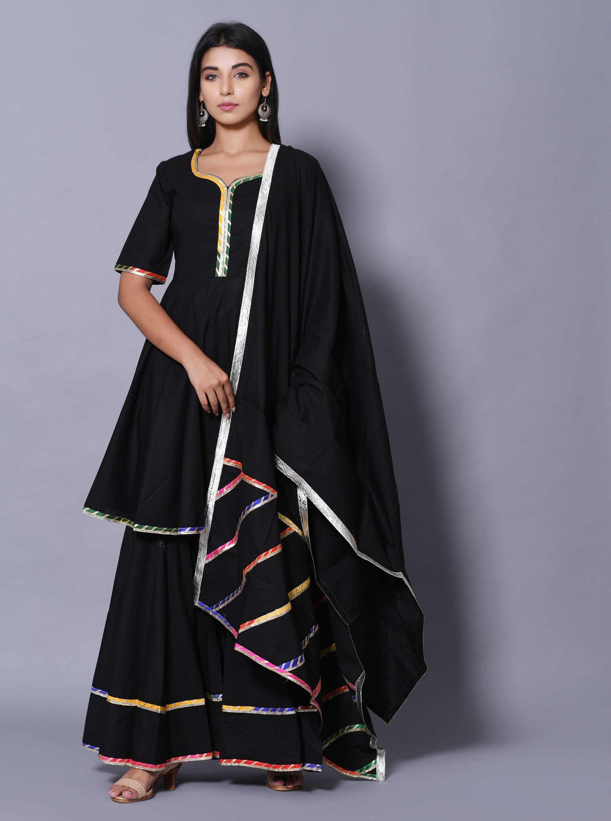 Women's Black Hand Block Printed Peplum Top & Skirt Set