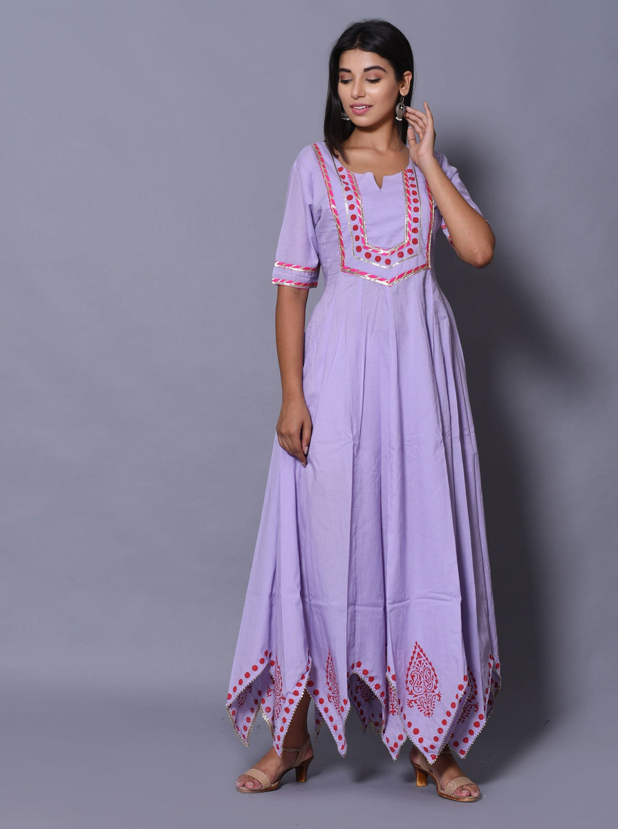 Buy Women's Purple Hand Block Printed Maxi Dress online at Trendia