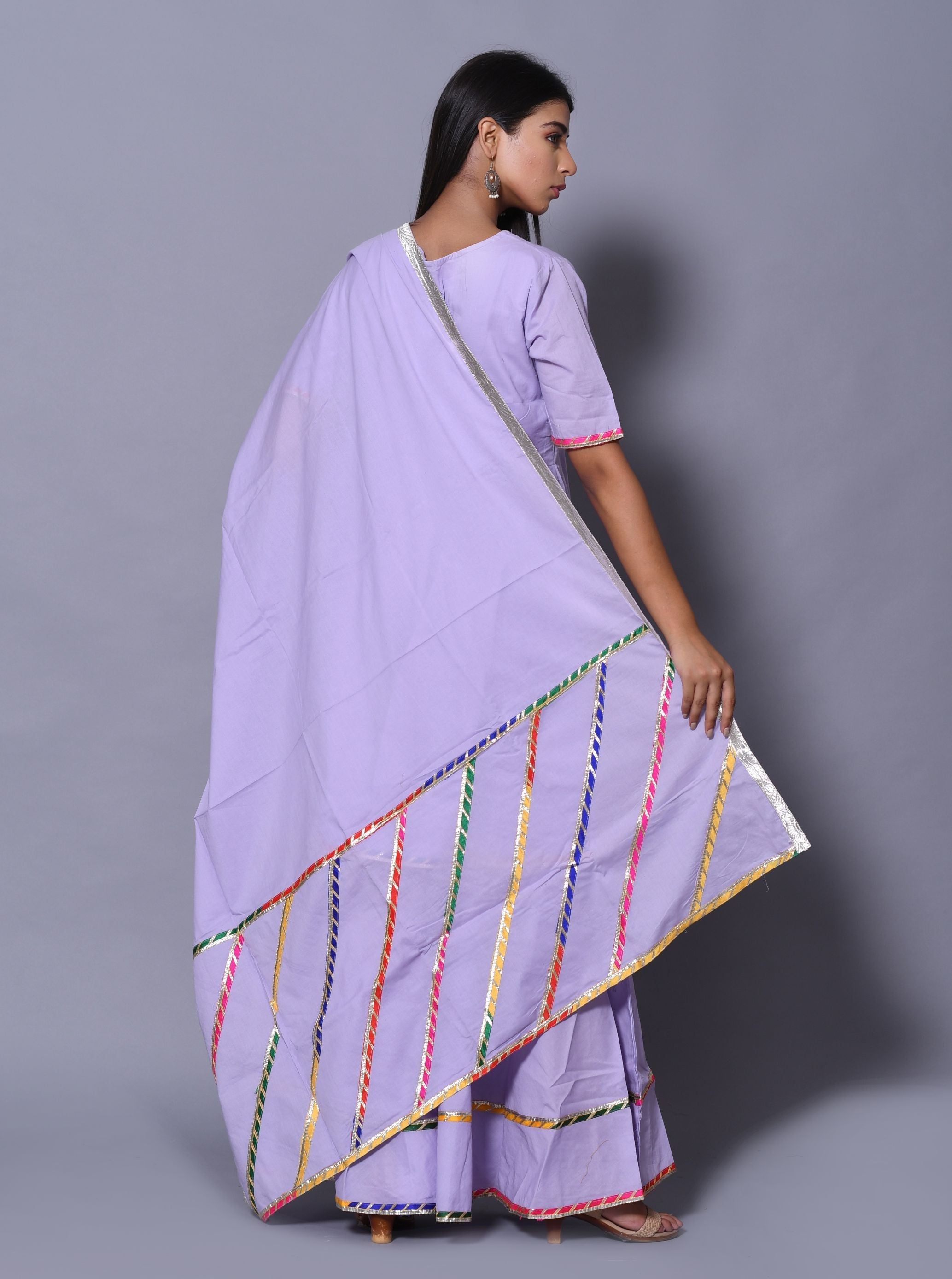 Women's Purple Hand Block Printed Peplum Top & Skirt Set - Saras The Label