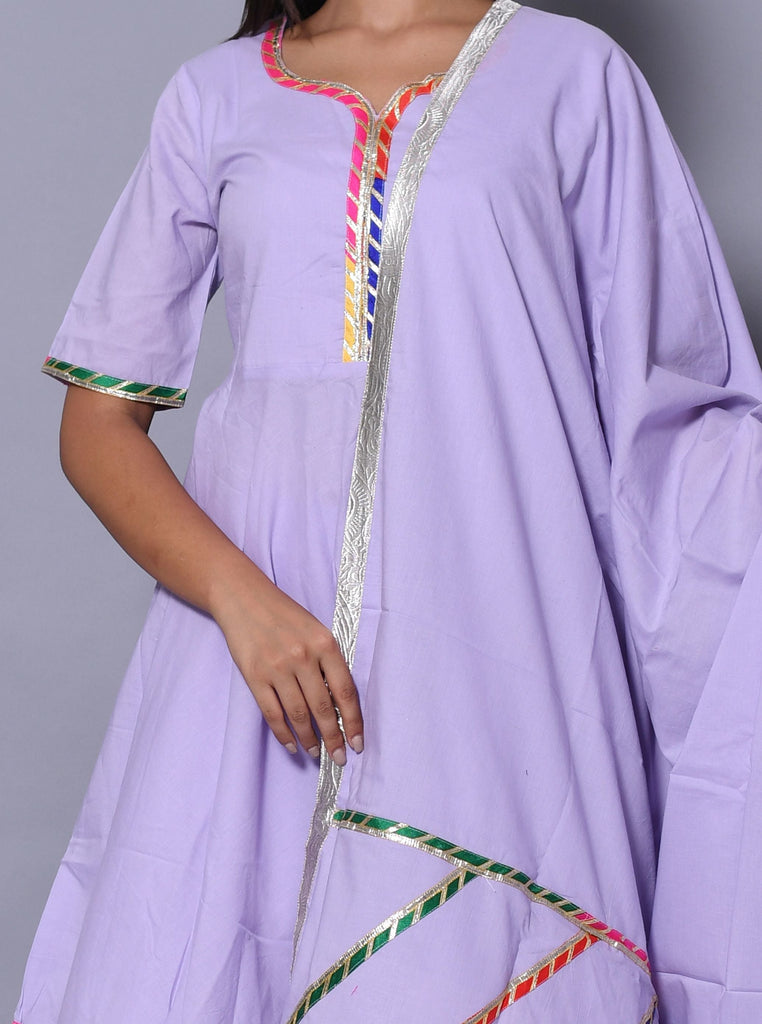 Women's Purple Hand Block Printed Peplum Top & Skirt Set