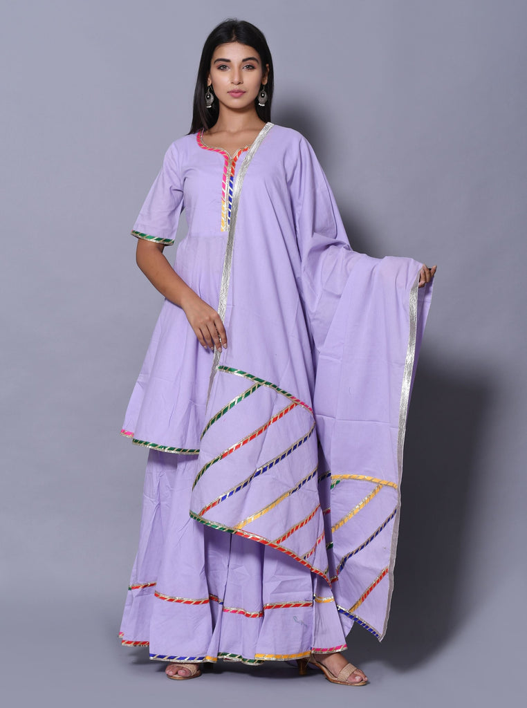 Women's Pink Cotton Anarkali Gown With Dupatta (2Pcs Set)