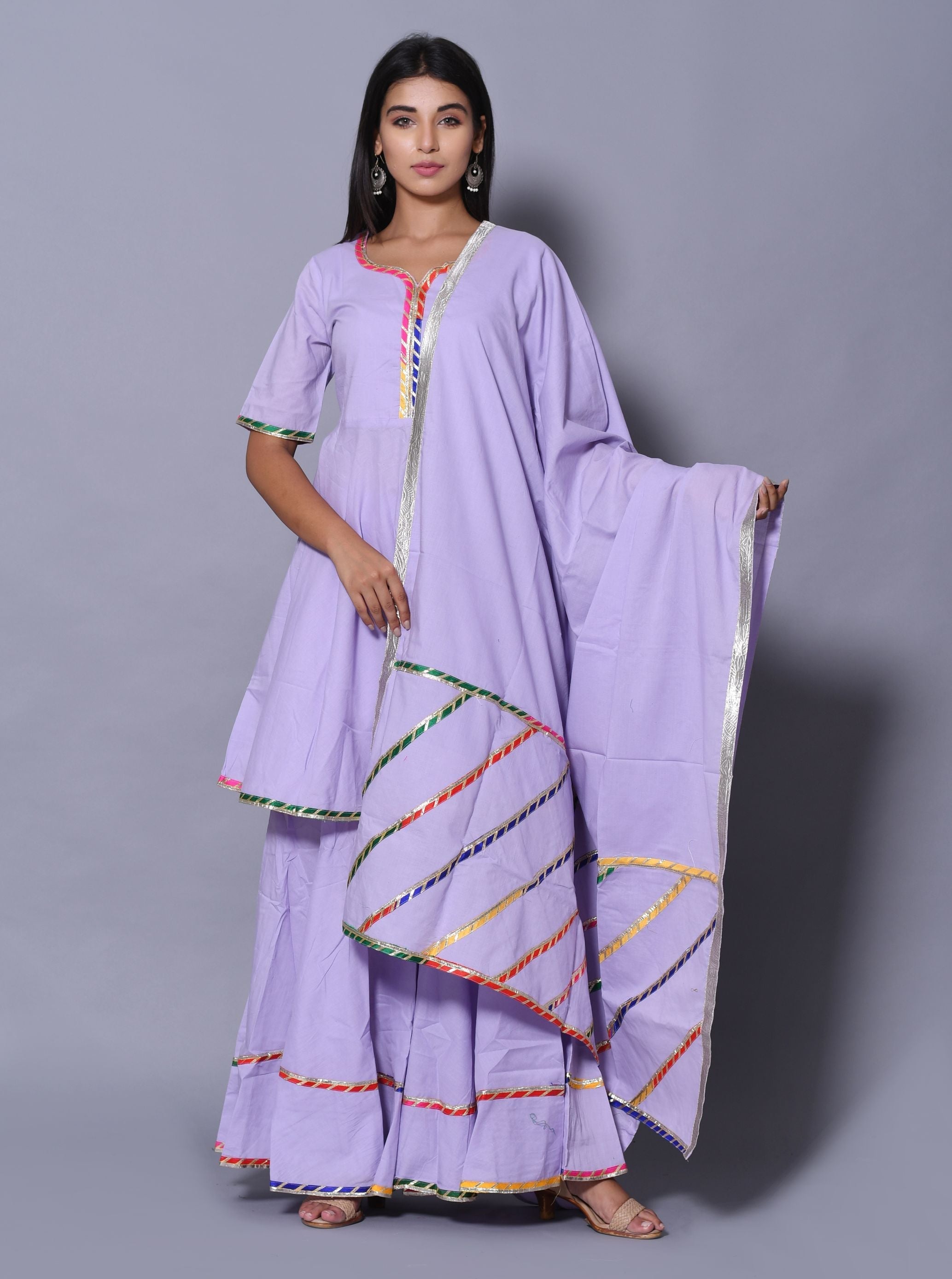 Women's Cotton Blue Anarkali Gown With Dupatta. - Saras The Label