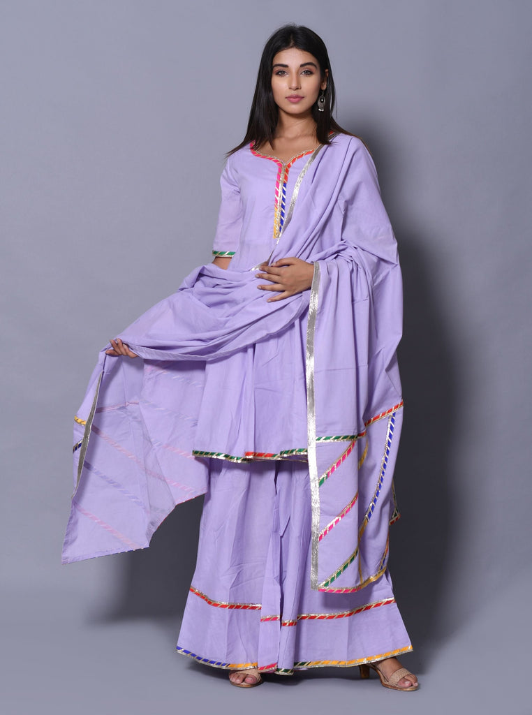 Women's Purple Hand Block Printed Peplum Top & Skirt Set