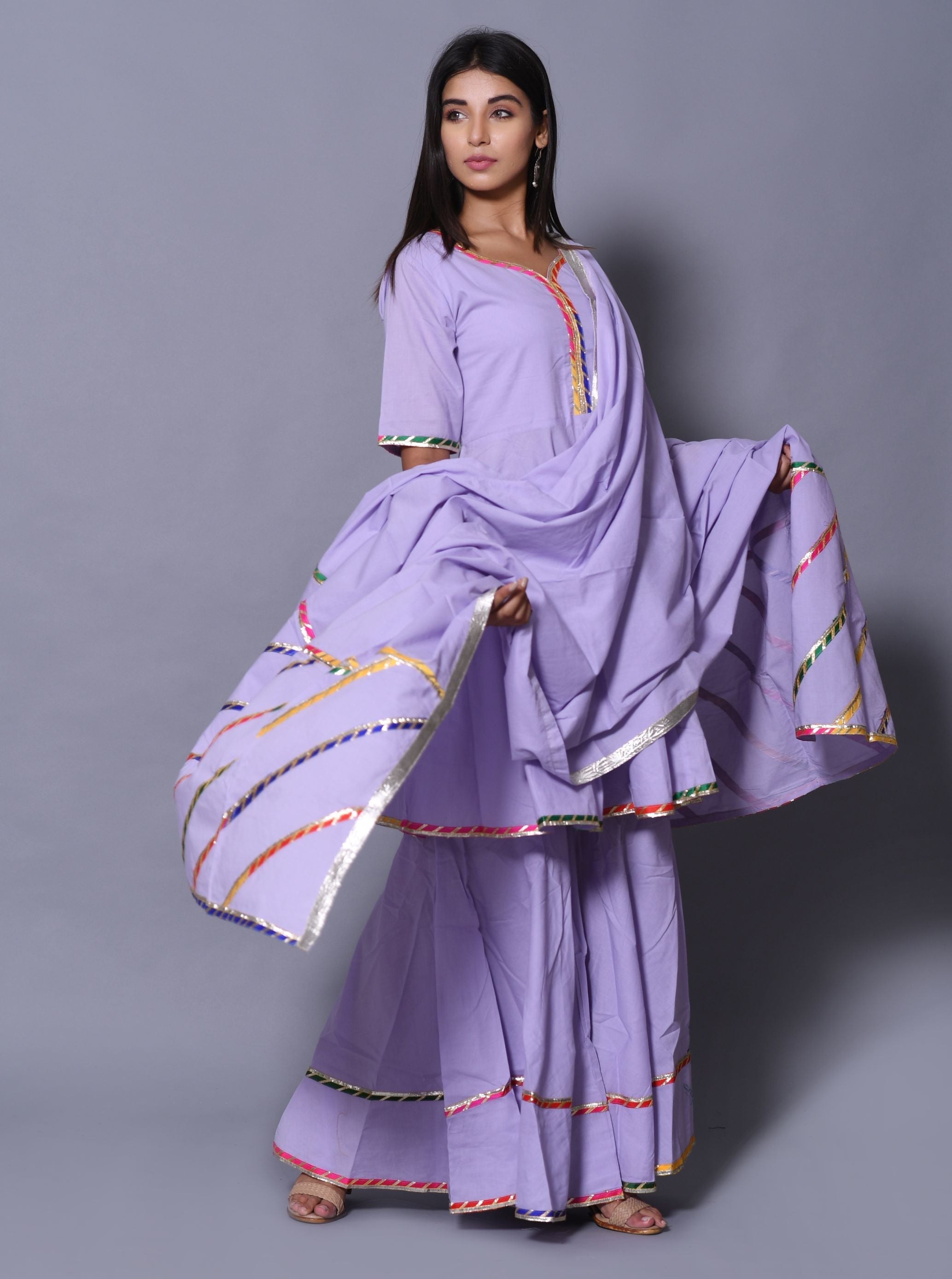 Women's Purple Hand Block Printed Peplum Top & Skirt Set - Saras The Label