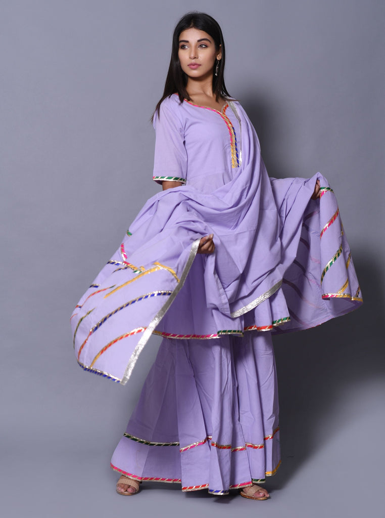 Women's Purple Hand Block Printed Peplum Top & Skirt Set