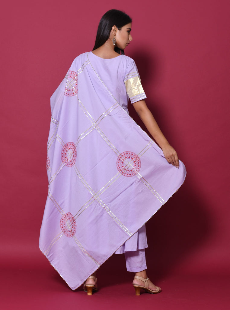 Women's Purple Hand Block Printed Kurta Set