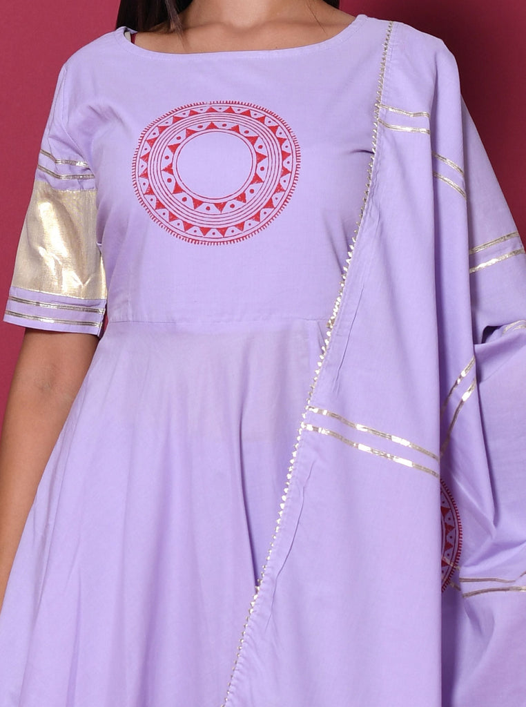 Women's Purple Hand Block Printed Kurta Set