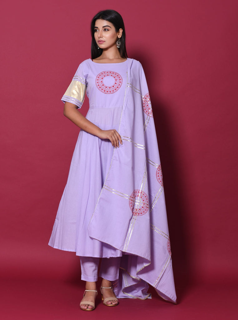 Women's Purple Hand Block Printed Kurta Set