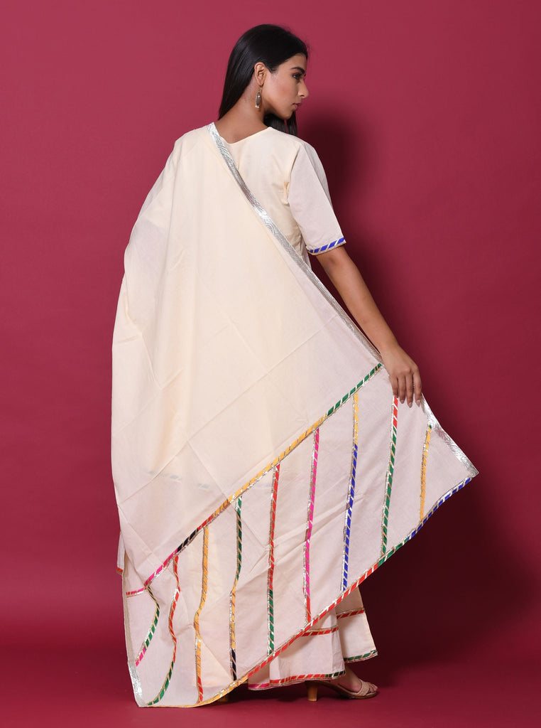 Women's Beige Hand Block Printed Peplum Top & Skirt Set