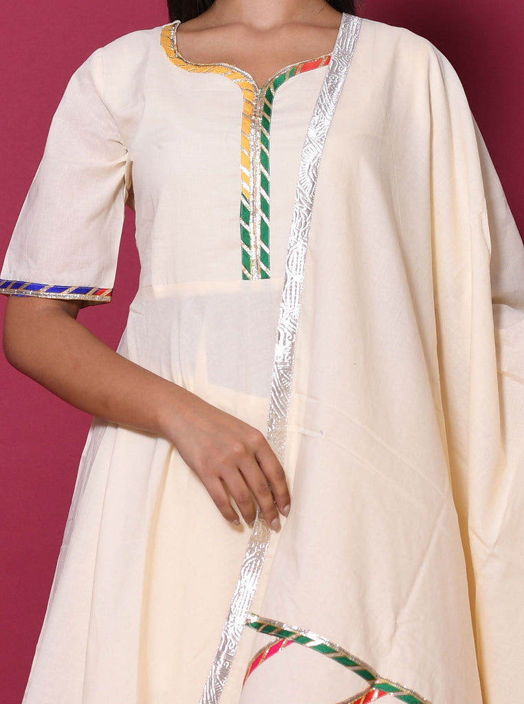 Women's Beige Hand Block Printed Peplum Top & Skirt Set