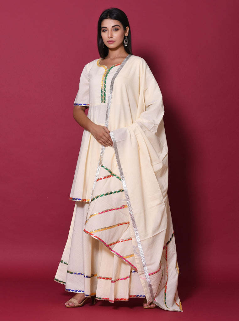 Women's Beige Hand Block Printed Peplum Top & Skirt Set