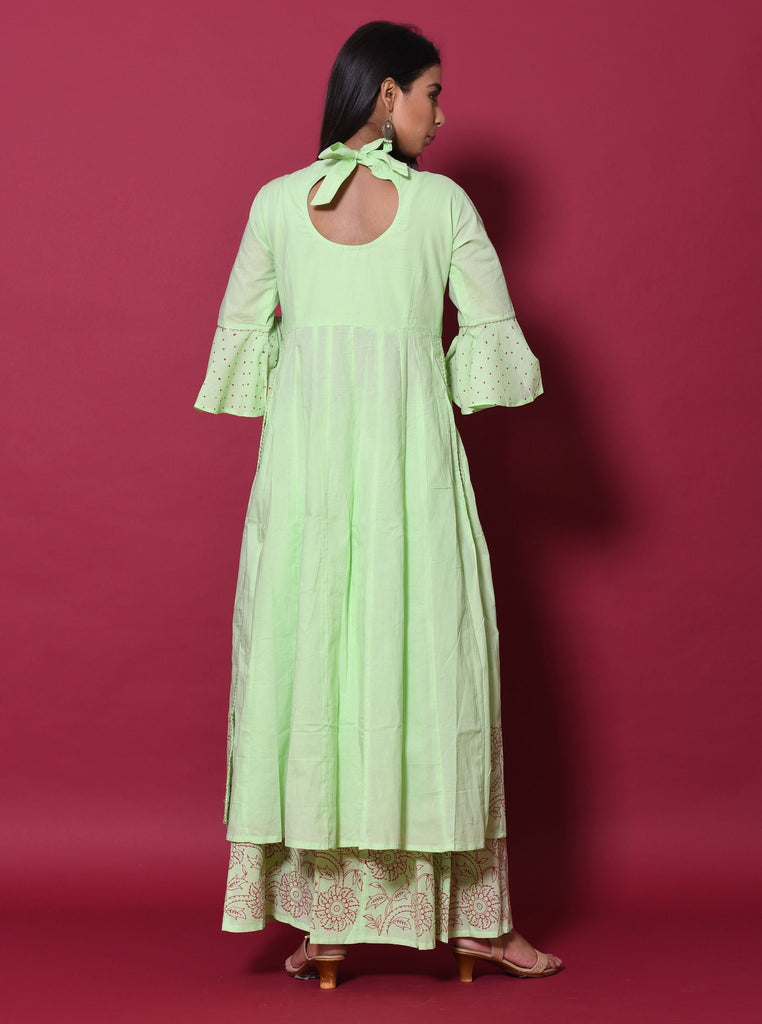Women's Green Kurta Palazzo Set (2Pc Set)