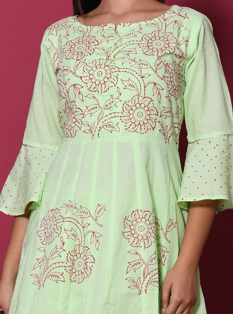 Women's Green Kurta Palazzo Set (2Pc Set)