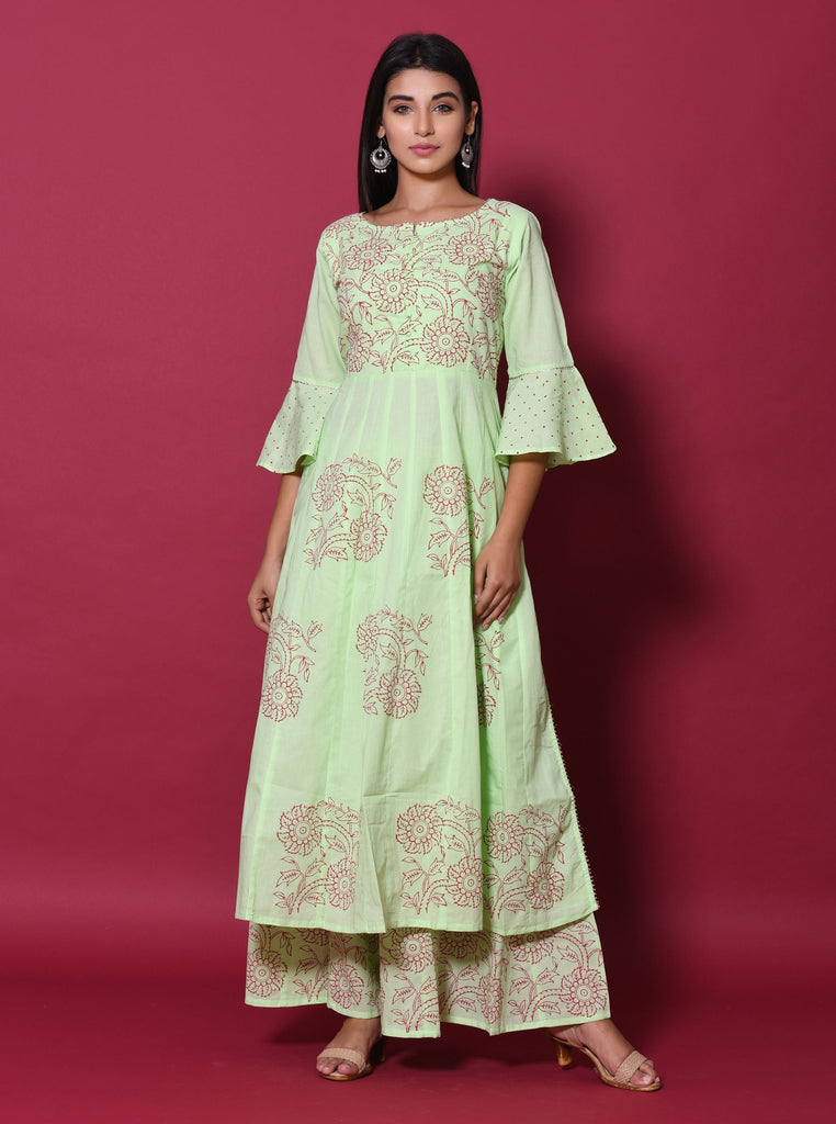 Women's Green Kurta Palazzo Set (2Pc Set)