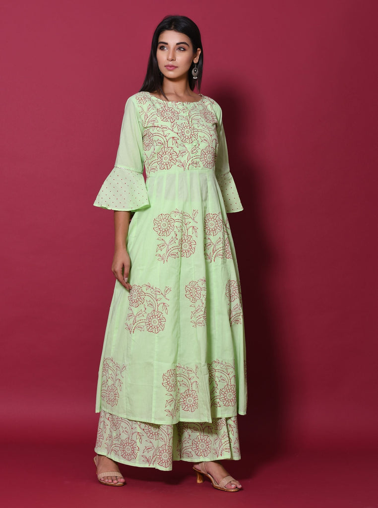 Women's Green Kurta Palazzo Set (2Pc Set)