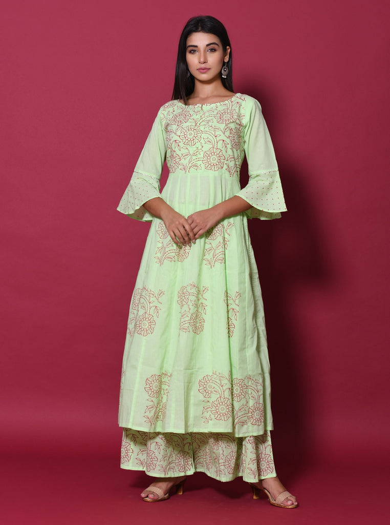 Women's Green Kurta Palazzo Set (2Pc Set)