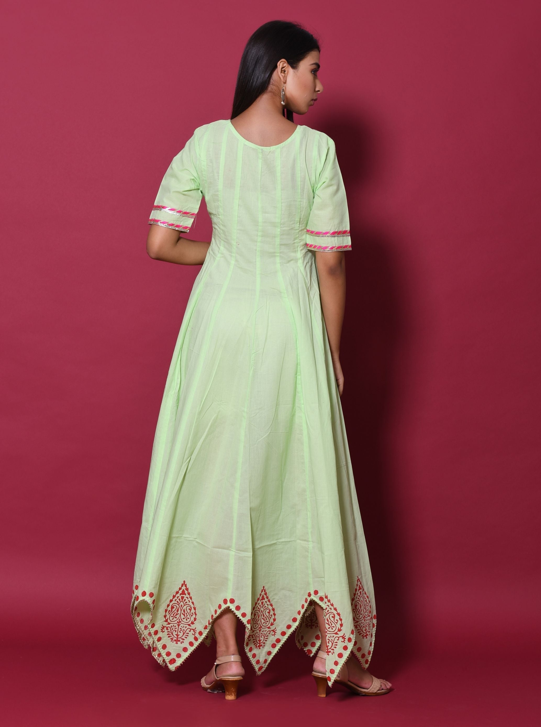 Women's Green Anarkali Dress (1 Pc Set) - Saras The Label