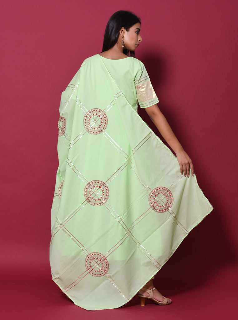 Women's Pista Green Hand Block Printed Kurta Set