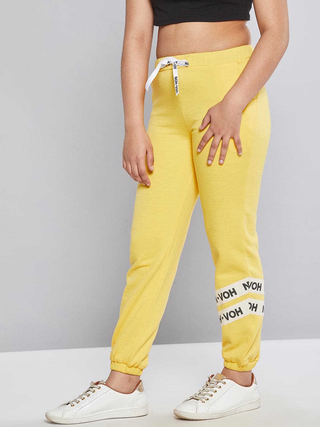 Girls Yellow Fleece Brand Tape Joggers - Lyush Kids