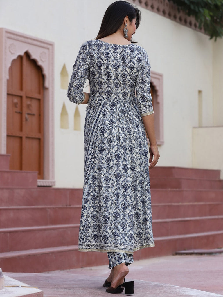 Women's Floral Printed Flared Kurta With Palazzos & Dupatta