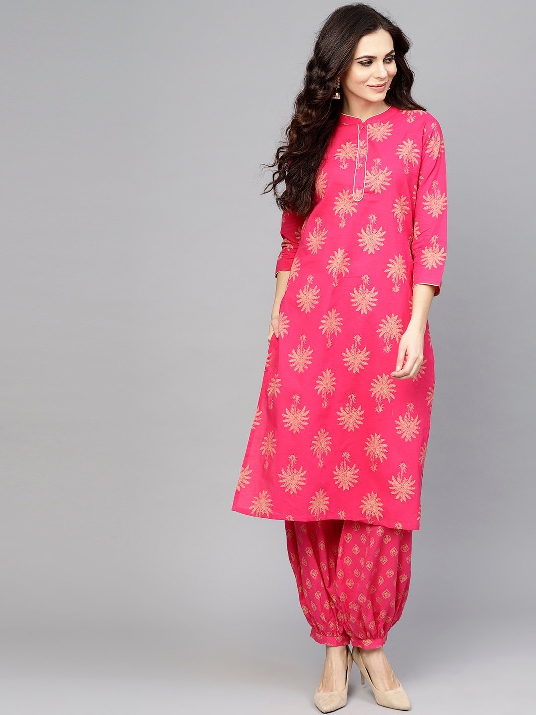 Women's  Pink Printed Kurta with Salwar - AKS