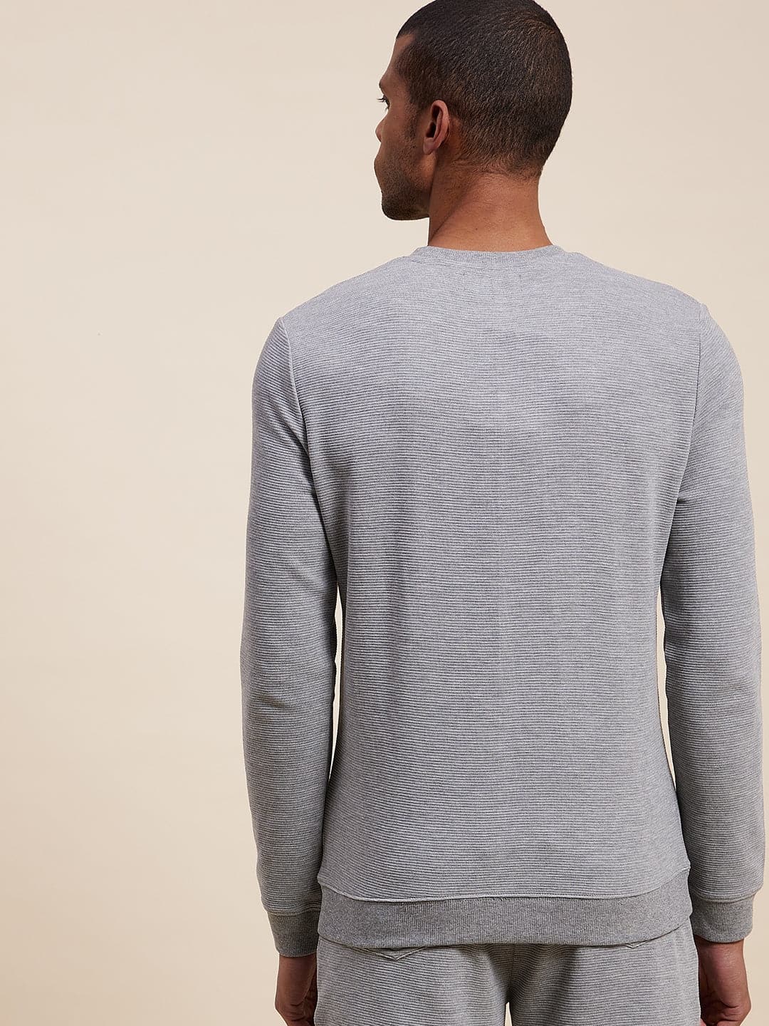 Men's Grey Melange Self Stripes Regular Fit Sweatshirt - LYUSH-MASCLN