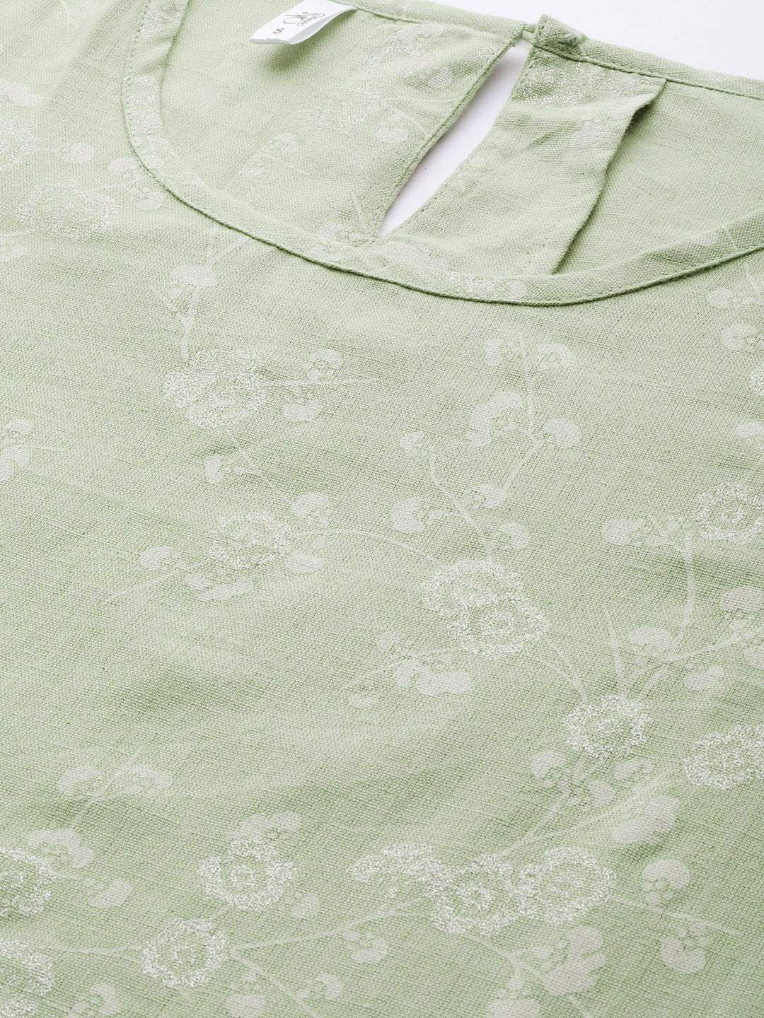 Women's  Green & White Floral Printed Straight Kurta - AKS