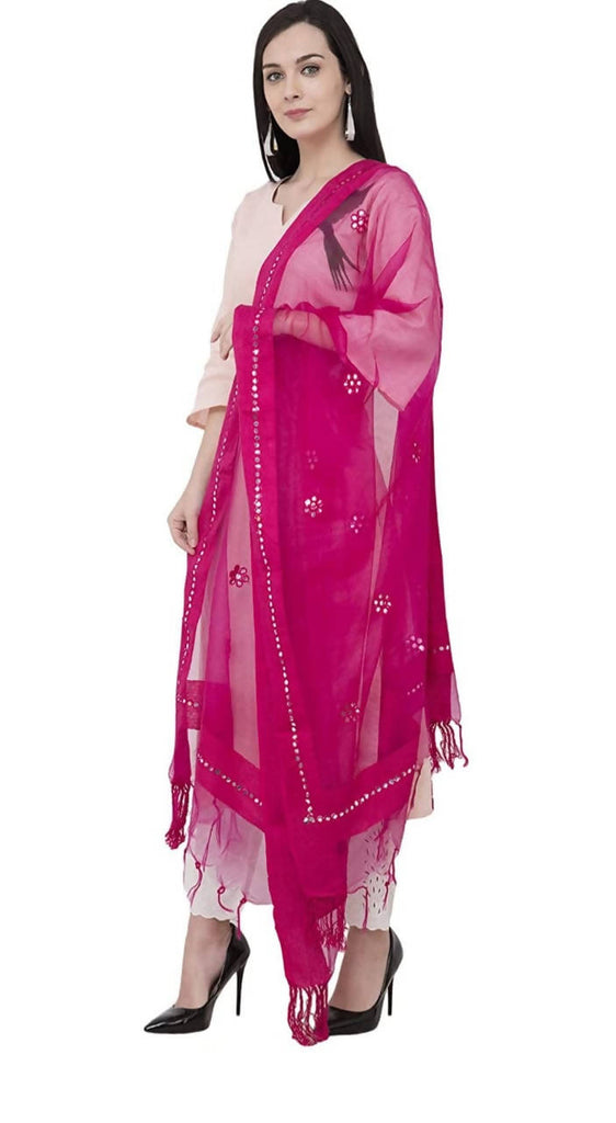Women's Orgenza Flower Mirror Magenta Colour Dupatta & Chunni Mfd0022