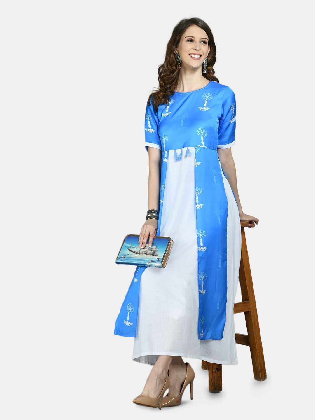 Women Blue Printed Dress by Myshka (1 Pc Set)